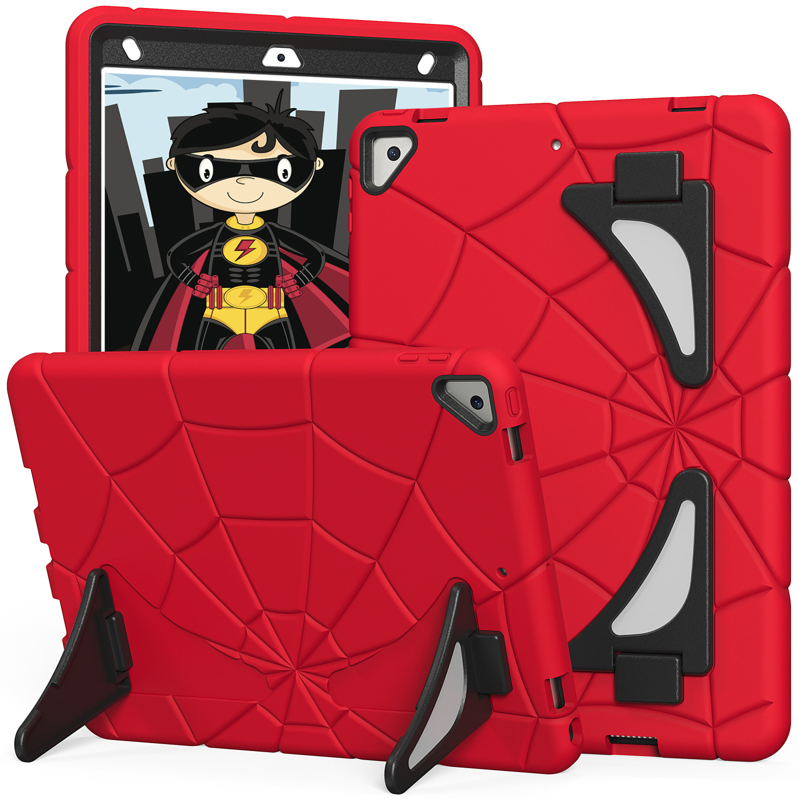 

Kids Tablet Cases for iPad 10th Gen Generation 10.9 3 Layers Hybrid Silicone PC Kickstand Shockproof Protective Skin Tough Cover Cute Spider Design