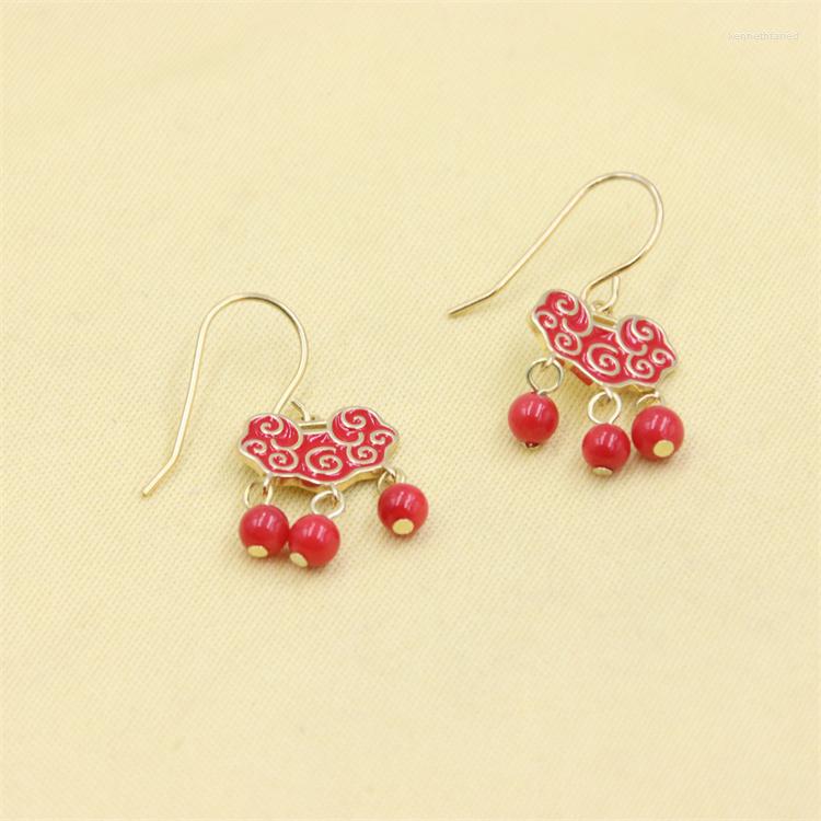 

Dangle Earrings ZFSILVER S925 Silver Fashion Lovely Trend Red Gold Lucy Lock Hook Korean Jewelry For Women Accessories Party Girl Gifts