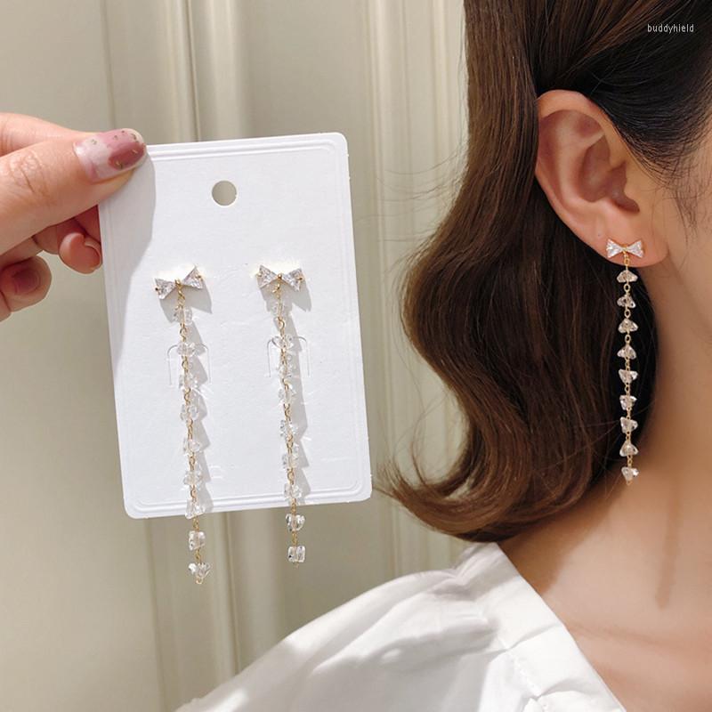 

Dangle Earrings Women Fashion Temperament Bow Zircon Crystal Tassel For Sweet Cute Party Jewelry Gifts