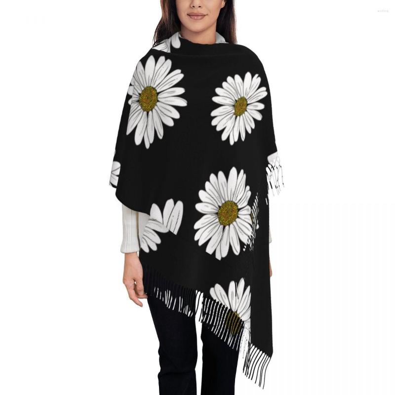 

Scarves Women Daisy Floral Scarf Winter Shawls Thin Wrap Lady Tassel Warm Hairy Bufanda