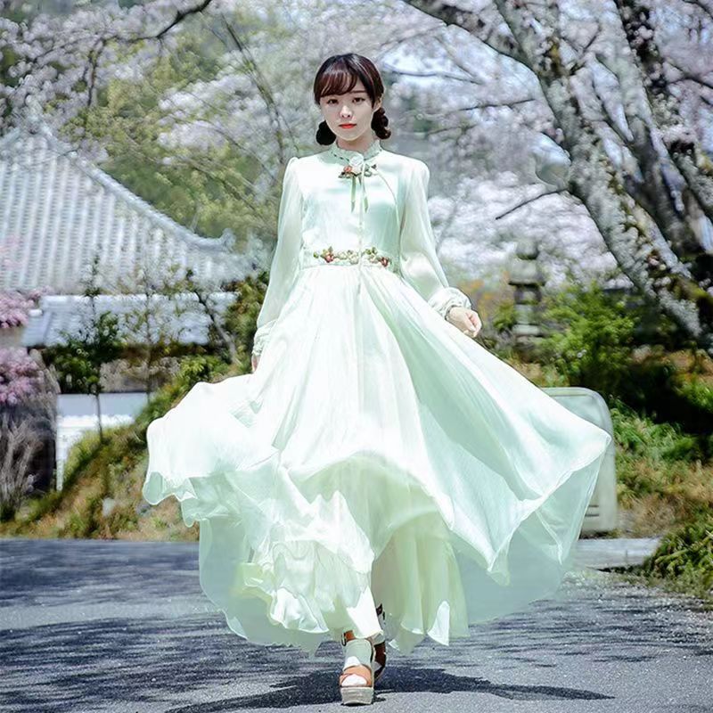 

French Long Sleeve Spring New Vintage Sweet Super Immortal First Love Dress Embroidered Holiday Gentle Fairy Long Dress