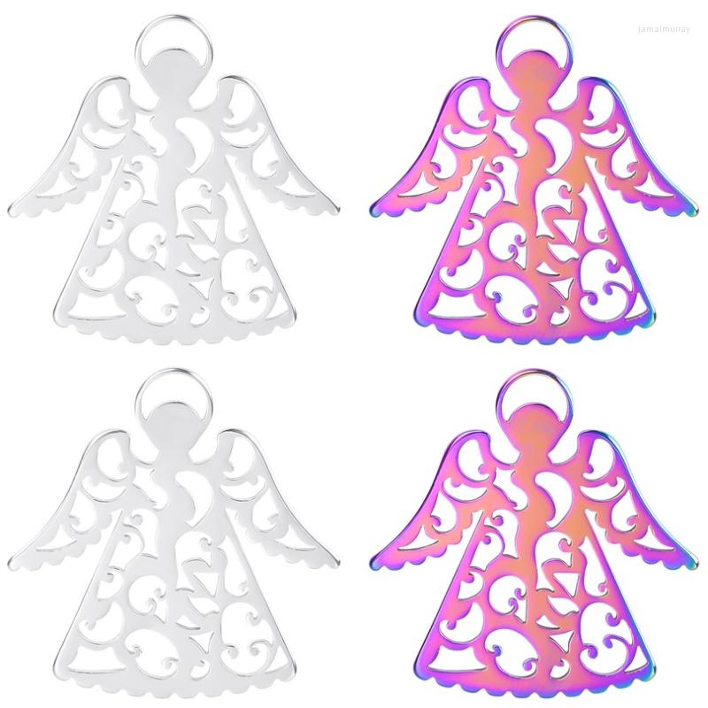 

Charms 5pcs Hollow Angel Pendant For Handmade Necklace Stainless Steels Rainbow Gold Color DIY Jewelry Making Accessories