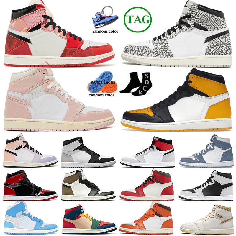 

2023 designer high og 1 spide verse basketball shoes 1s for men women washed pink denim starfish lost and found bred white cement off mohca jordens sneakers 36-47, B18 patent green 36-47