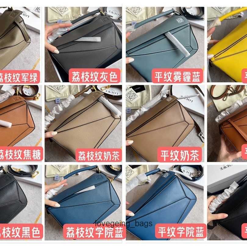 

Bag 2023 Loewsbag Tote Girl Bags Fashion Designer Puzzles Medium Size Real Leather Geometric Crossbody Unisex One Shoulder Handbag, Litchi army green