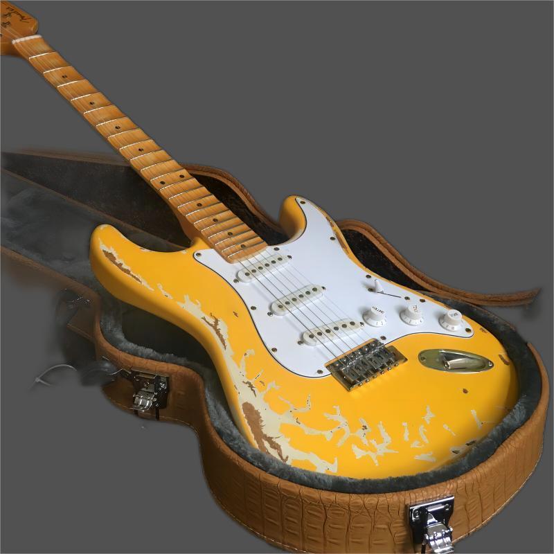 

Guitar production factory custom yellow retro pattern electric guitars369