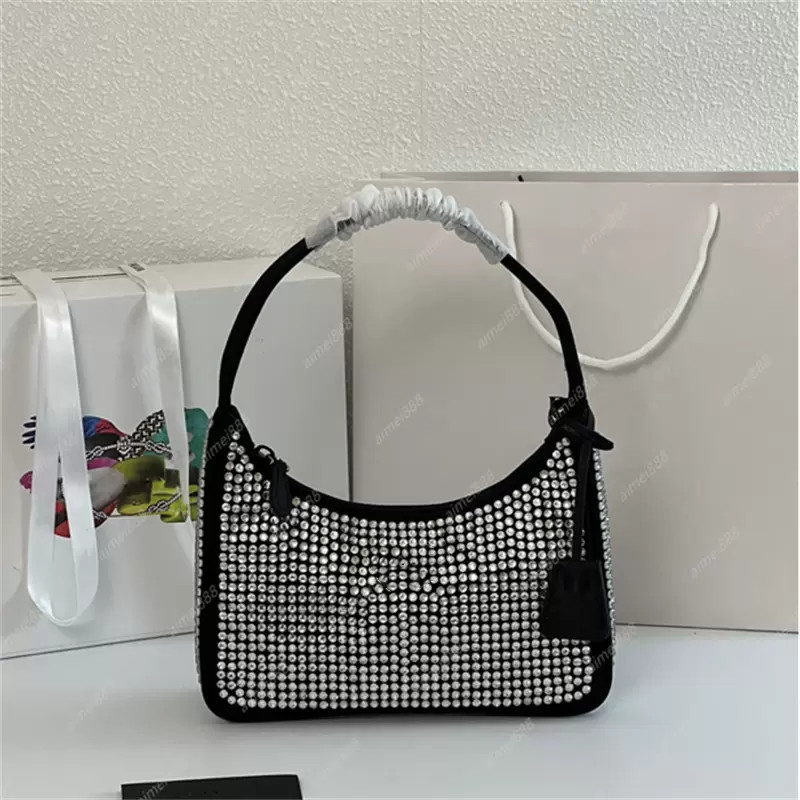 

Classic crystal high quality tramp underarm Shoulder Bag Fashion Leather Handbag luxury designer moon shaped middle bag women's Totes Cross body purses Clutch Bags, 1- orange