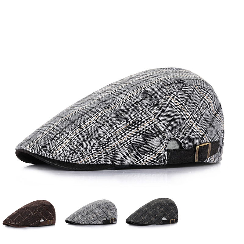 

Retro Plaid Berets Spring Summer Men Casual Peaked Cap British Fashion Women's Painter Cap Cabbie Newsboy Driver Gatsby Hat, Grey