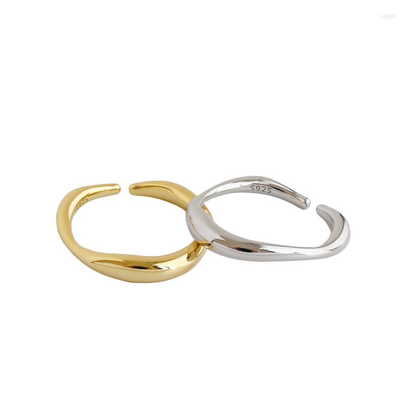 

Cluster Rings 1pc THIN Authentic 925 Sterling Silver Fine Jewelry White /Gold Wave Irregular Lines Waterwave Ring Adjust TLJ1019