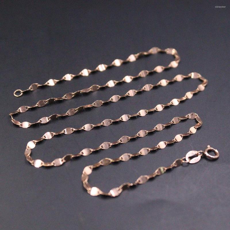 

Chains Genuine Pure 18K Rose Gold Necklace For Women 2mm Tiles Matched Any Pendant 18inchL Gift