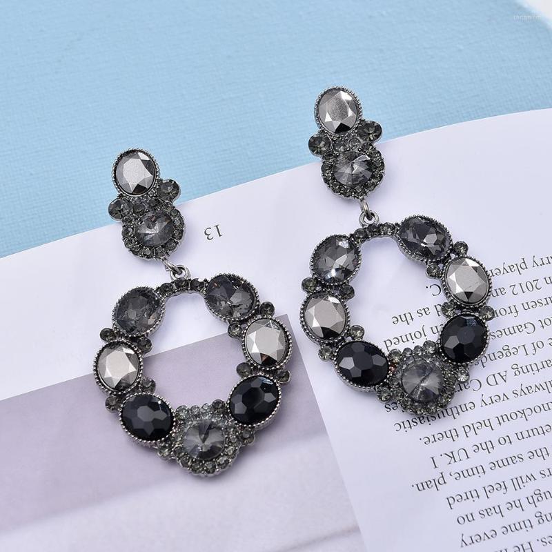 

Dangle Earrings Black Round Crystal Patchwork Drop Heart Pendant Vintage Jewelry Accessories For Women
