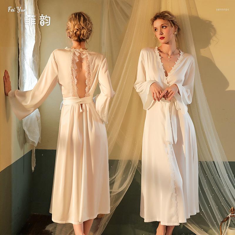 

Women' Sleepwear Ice Silk White Fairy Night Dress Women Sexy Room Wear Ladies Summer Nightgown Lace Backless Nightie Dressing Gown