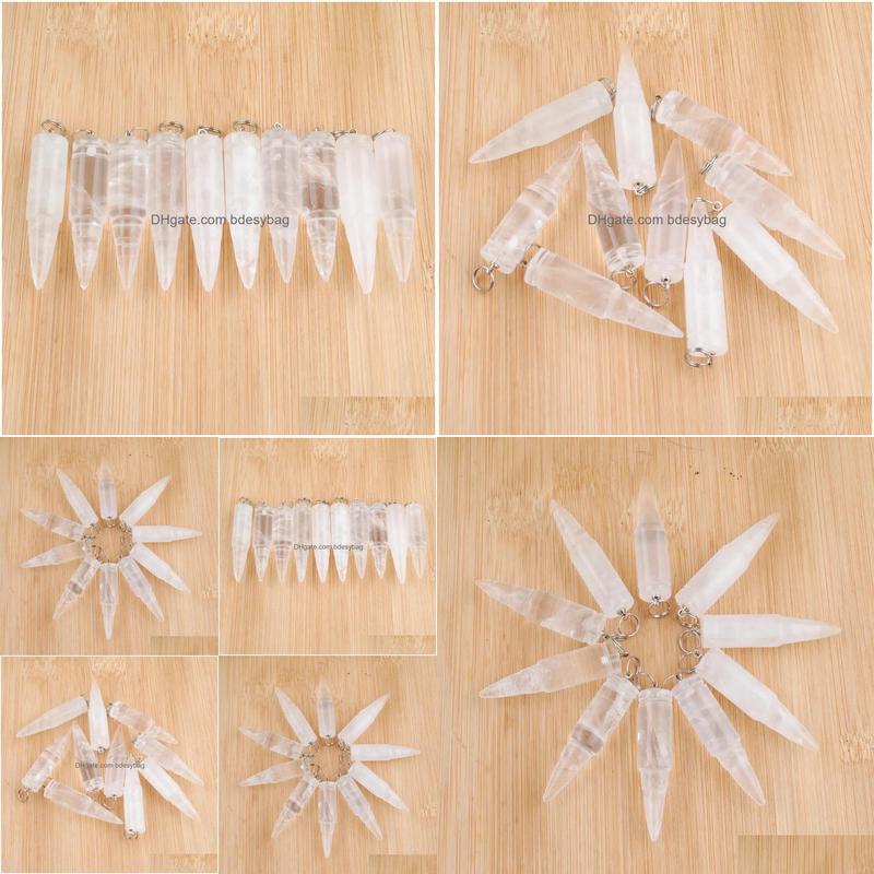 

Pendant Necklaces Crystal Healing Pointed Shape Chakra Natural Stone Beads Women Man Jewelry 40X10Mm N3444 Drop Delivery Pendants Dhjge