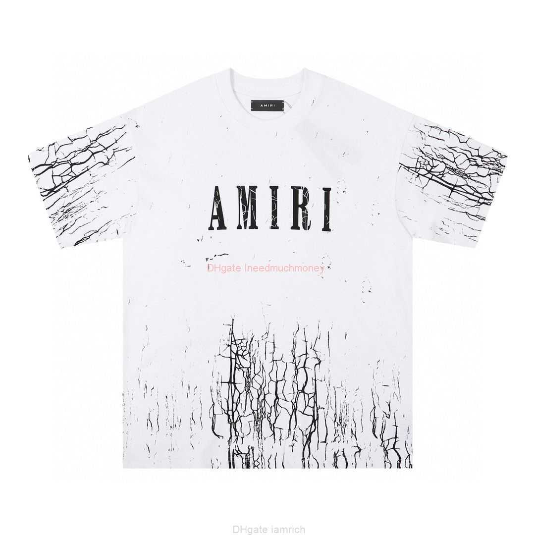 

Designer Fashion Clothing Amires Tees Am Tshirt Amies Springsummer New Logo Round Neck Tshirt High Street Unisex Loose Classic Crack Letter Short Sleeve Luxury Casu, White