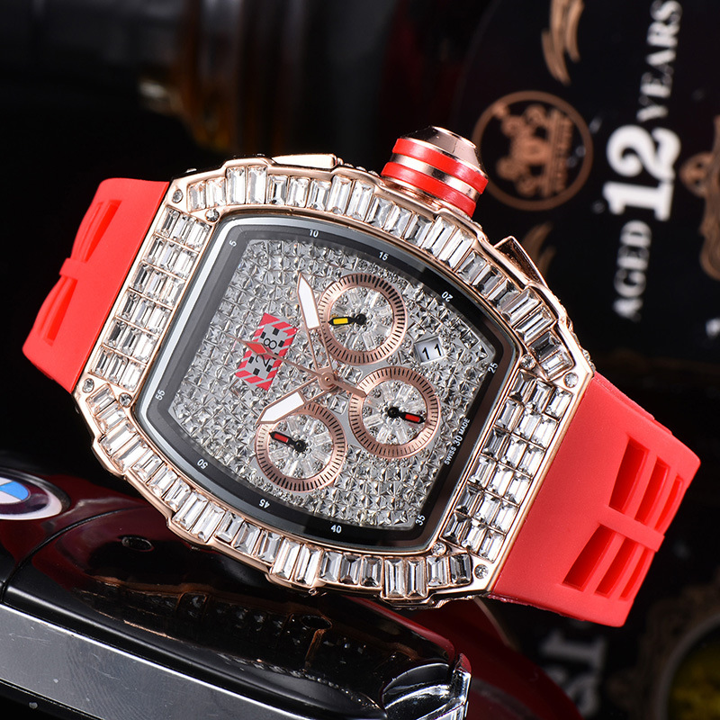 

Manufacturers Supply Six-Pin Running Small Seconds Square Diamond Barrel-Shaped Diamond Men's Business Fashion European and American Style Quartz, Black