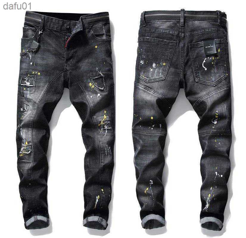 

Men's Jeans Unique Mens Ribbon Panelled Skinny Black Jeans Fashion Slim Fit Washed Motocycle Denim Pants Patches Hip HOP Trousers L230520