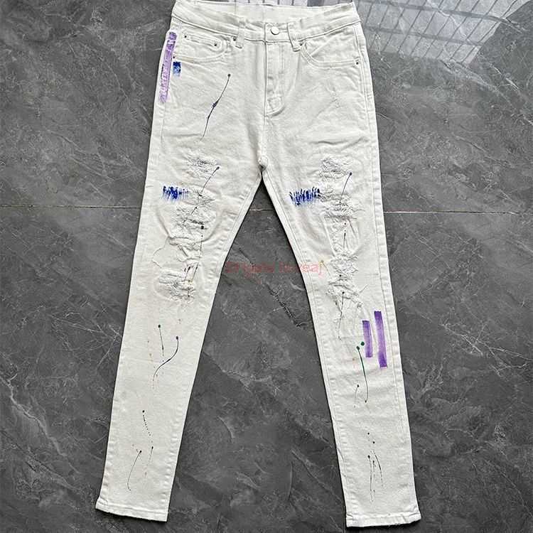 

Designer Clothing Amires Jeans Denim Pants Amies White Diamond Splashed Ink Inlaid Diamond Pierced Jeans for Both Men Women Elastic Slim Fit Slim Leggings High Stree