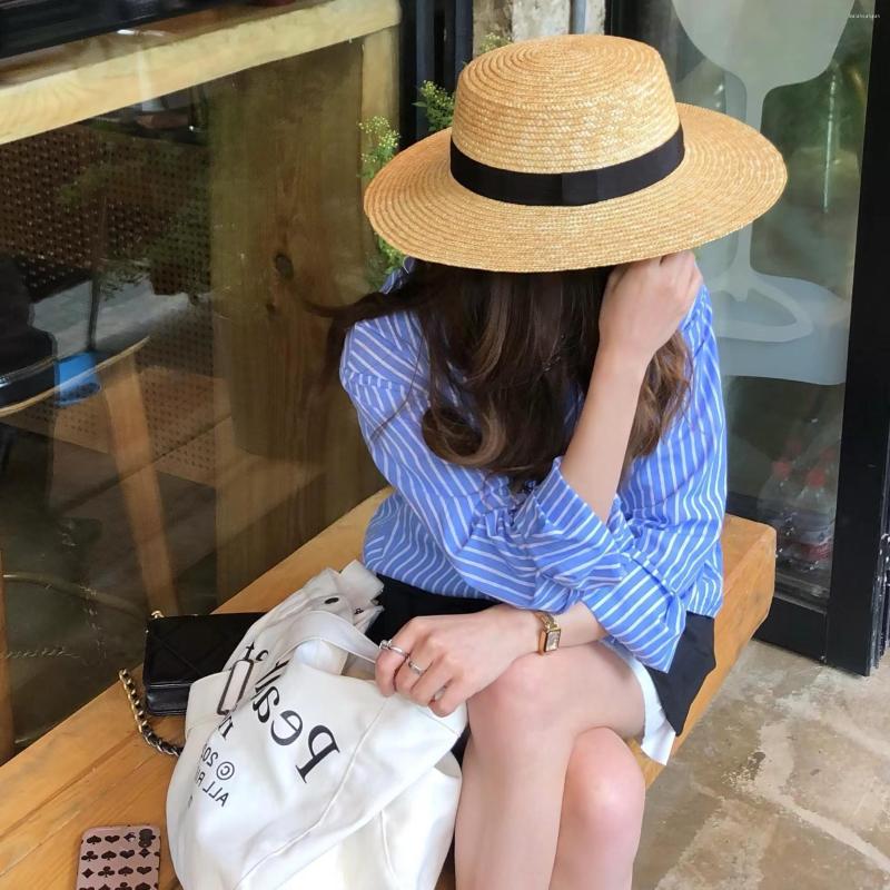 

Wide Brim Hats 2023 Flat Hat Straw Women's Summer British Travel French South Style, Khaki