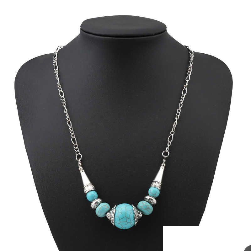 

Pendant Necklaces Womens Round Beads Tibetan Sier Turquoise Gstqn020 Fashion Gift National Style Women Diy Necklace Pendants Drop De Dhqdx