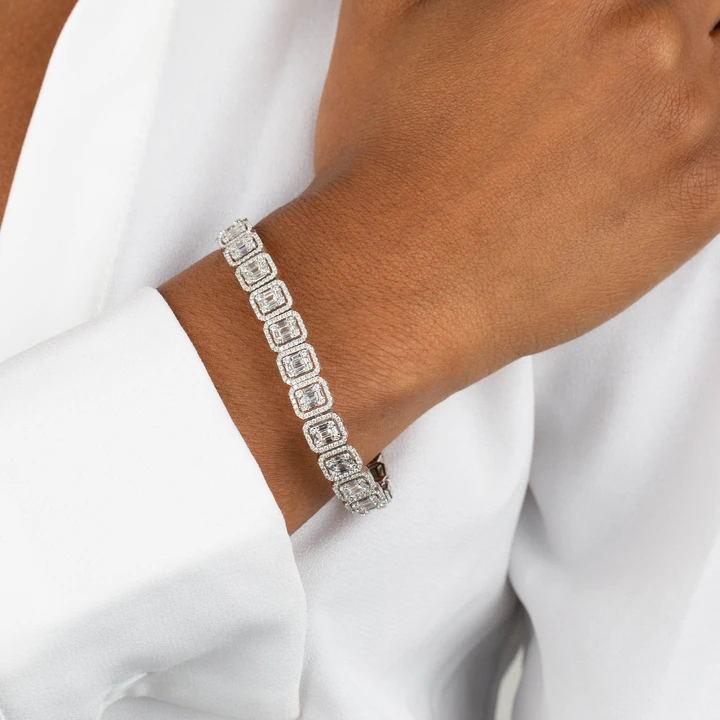 

Bangle Sparking Bling Clear 5A Cubic Zirconia CZ Cluster Chain Tennis Bracelet For Women Iced Out Bling Jewelry High Quality