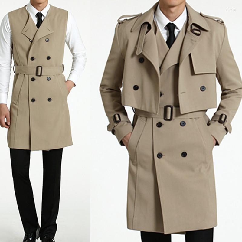 

Men' Trench Coats Spring And Autumn Men' Personalized Customized Leisure Medium Length Lapel Double Breasted Slim Two Large Size, Black