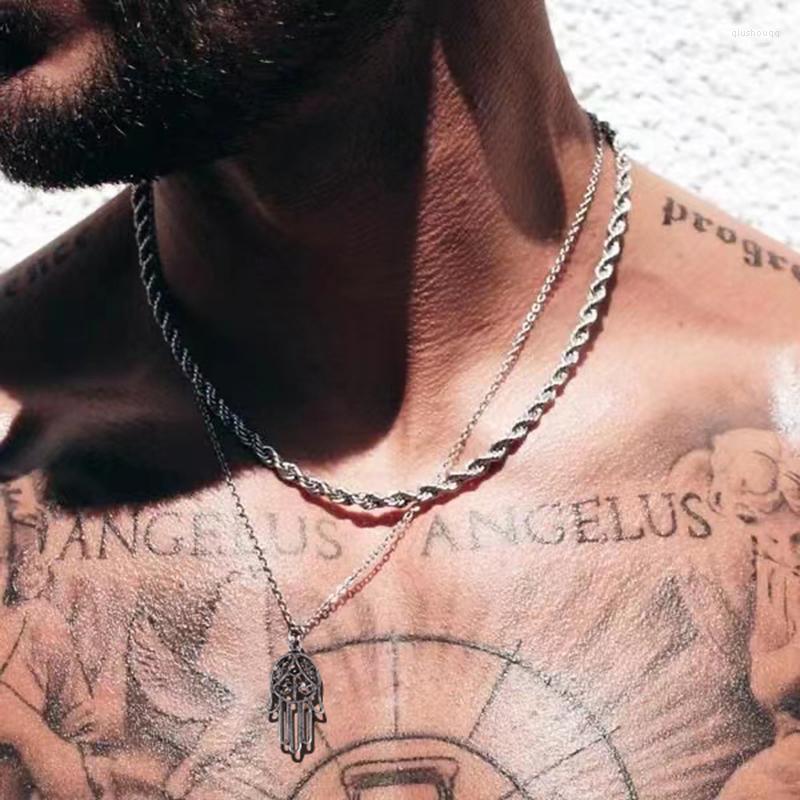 

Pendant Necklaces 2023 Fashion Vintage Palm Necklace Men Simple Classic Twist Chain For Jewelry Gift