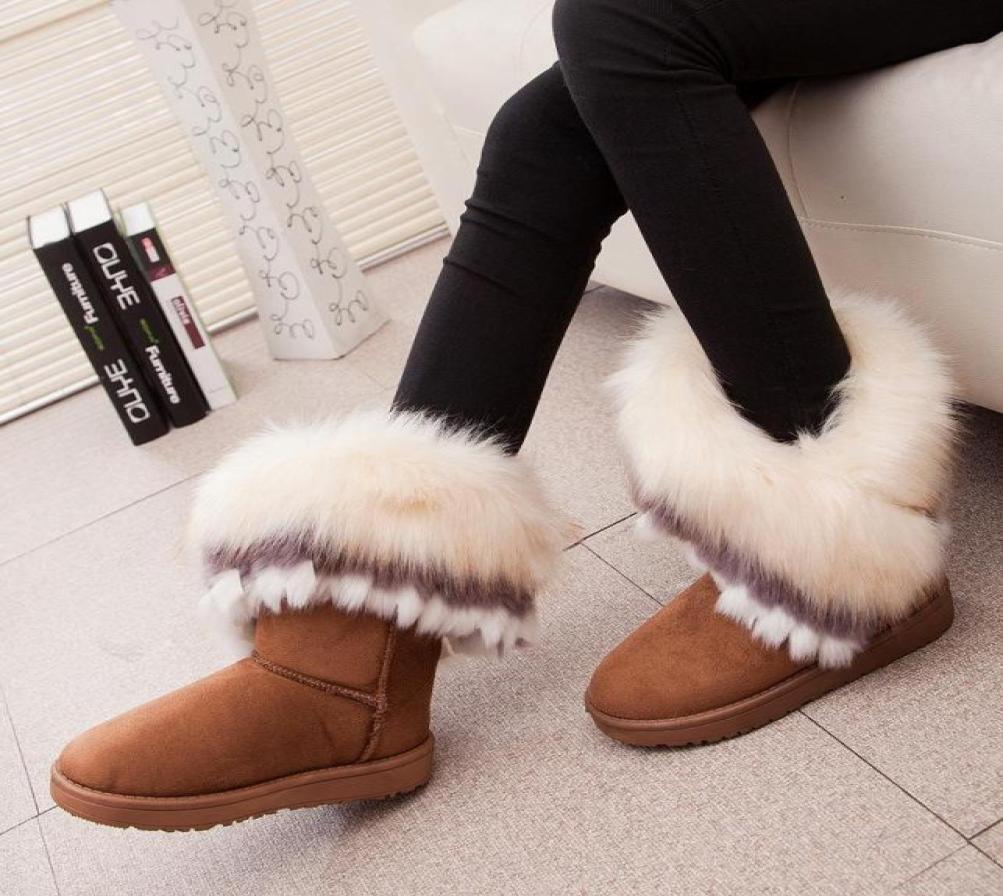 

Boots Women Fur Ladies Winter Warm Ankle For Snow Shoes Style Roundtoe Slip On Female Flock Boot6368073, Black