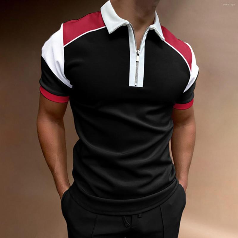 

Men's Casual Shirts Men's Shirt Summer Outfits Zipper Up Color Block Short Sleeve Fitness Camisetas Hombre Retro Style Comfortable, Black