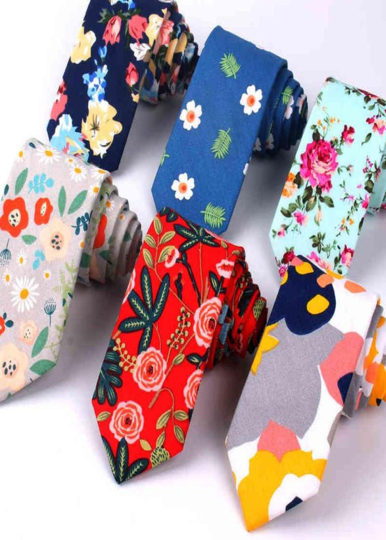 

New Floral Tie For Men Women Skinny Cotton Neck Tie For Wedding Casual Mens Neckties Classic Suits Flower Print Neck Ties Cravat Y9362823