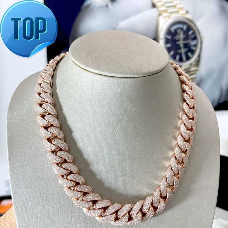 

AAA Gems Silver Necklace 18mm 20mm Silver/10k/14k/18K Gold Moissanite 4 Rows Prong Iced Out VVS Miami Cuban Link Chain