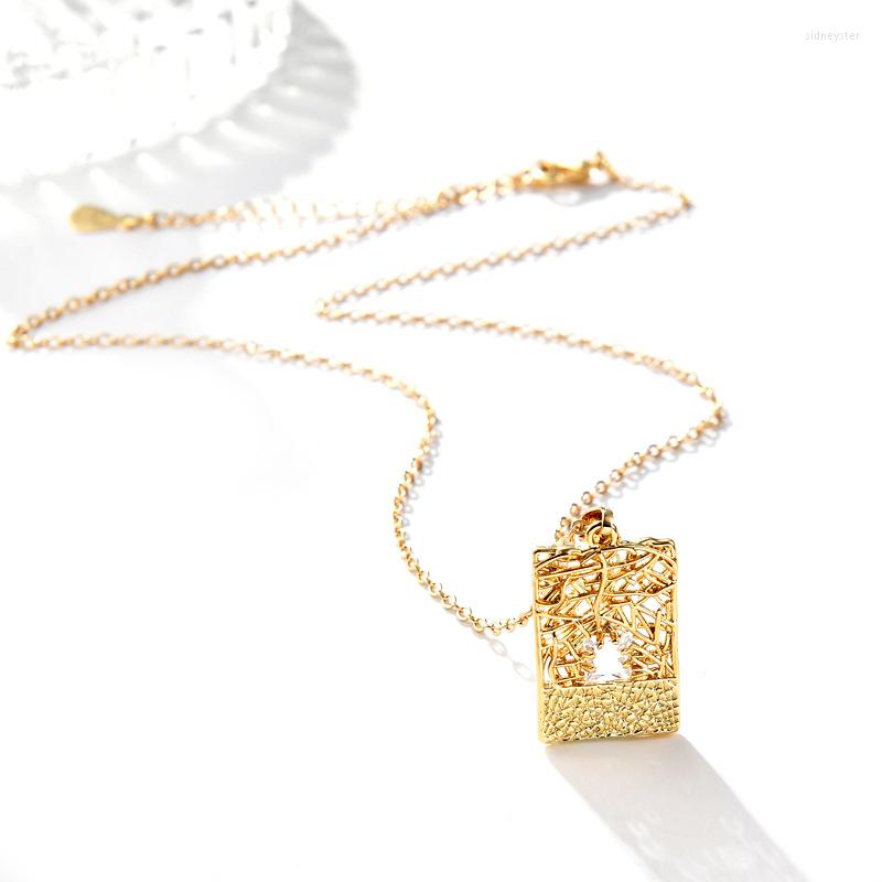 

Pendant Necklaces Vintage Real 18k Gold Plated Rectangle Shape For Women Female Cubic Zirconia Jewelry Anniversary Birthday Gift