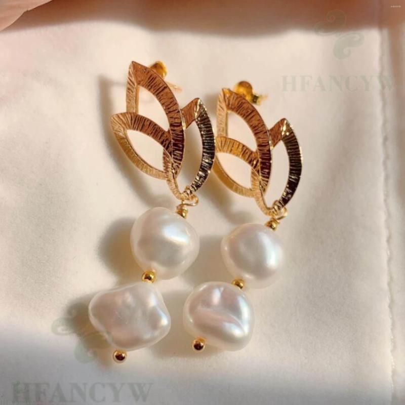 

Dangle Earrings White Baroque Pearl Earring 18k Ear Stud Aurora Irregular Cultured Gift Flawless Luxury Mesmerizing