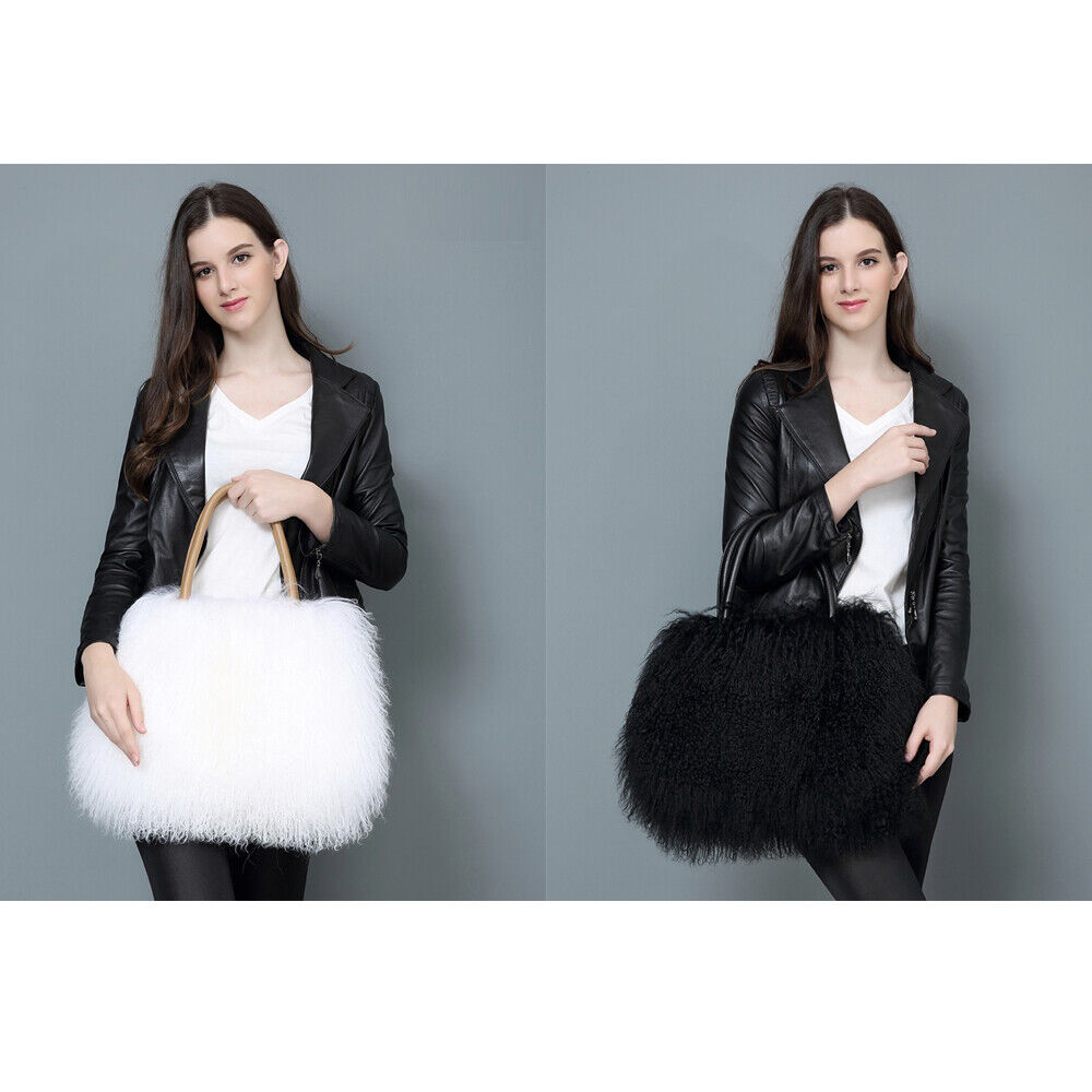 

Real Mongolia Lamb Fur Bag Purse Shoulder Bag Crossbody Handbag Party Dinner, Black