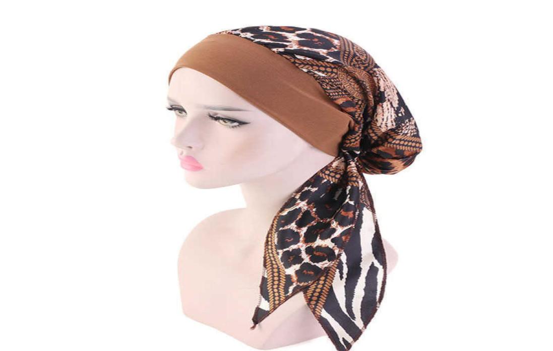 

Women Silk Headscarf Hat Muslim Print Long Tail Hijab Caps Turban Femme Musulman Headwraps Bonnet Ladies Hair Loss Chemo Cap X08031473435