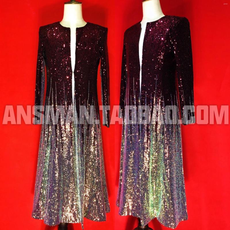 

Men's Trench Coats Nightclub Bar DJ Singer Host Gradual Colorful Long Umbrella Style Fashion Coat Men's Casual Performance Clothing, Long coat