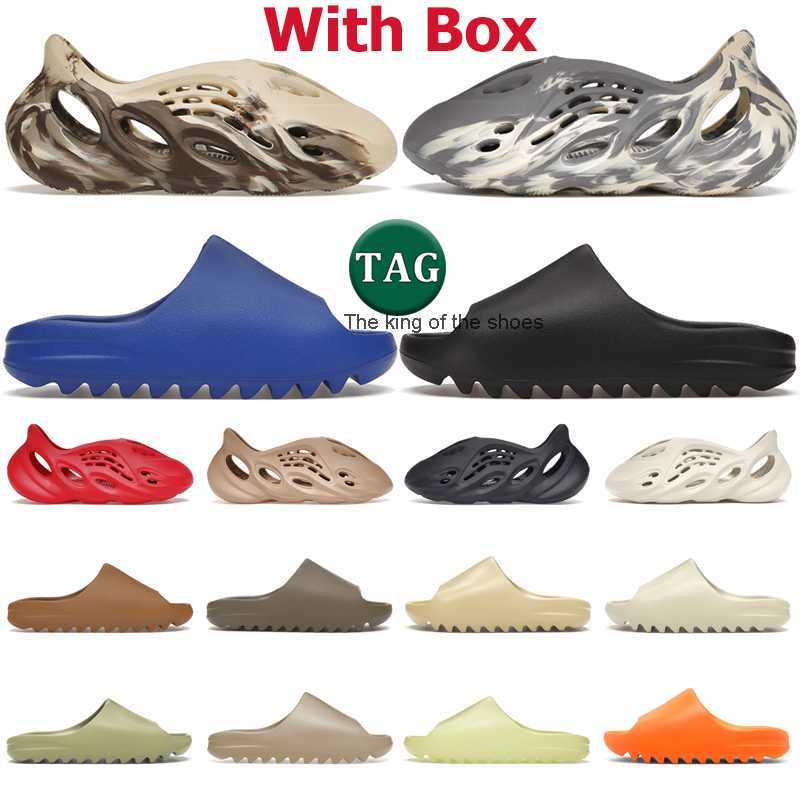 

with box foam slides runners men women sandals sliders Onyx Bone Desert Sand Pure Azure Ararat Sulfur Ochre Cream Moon Gray Clay mens outdoor summer slippers