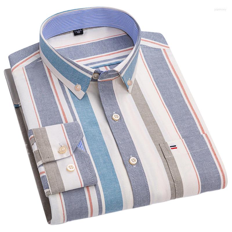 

Men's Casual Shirts Fashion For Men Long Sleeve StripePlaid Cotton Oxford Business Regular Fit Chile Pink Clothes 7XL 6XL, 652