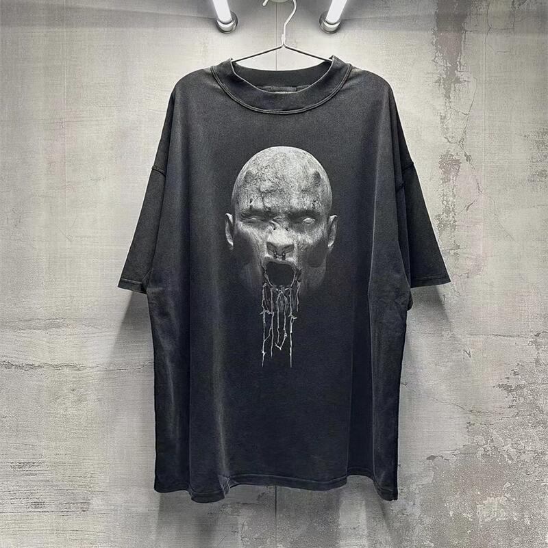 

Washed Vintage T Shirt 1 Quality Loose T-shirts Men's Plus Tees, Black