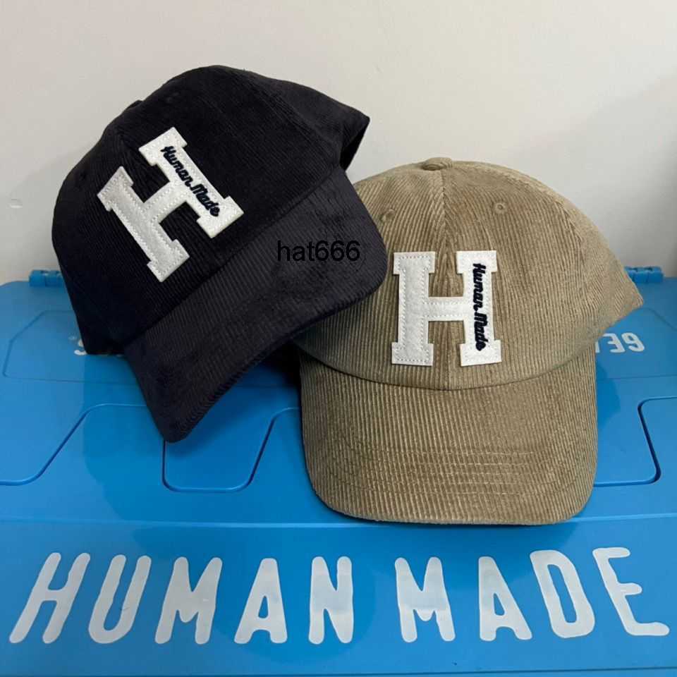 

Human made cap fashion brand H letter embroidered corduroy cap, Khaki