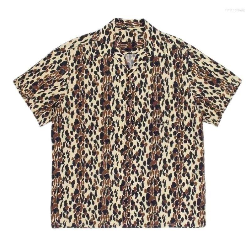 

Men' Casual Shirts Men' 2023 Summer Hip Hop Rock Street Fashion Japanese Personalized Leopard Print Button Short Sleeve Flower Shirt