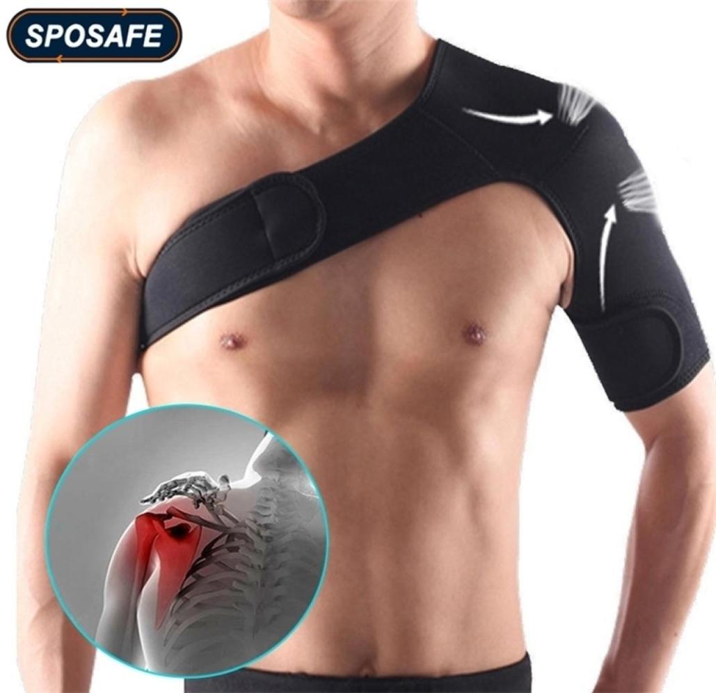 

Back Support SPOSAFE Adjustable Gym Sports Care Single Shoulder Support Back Brace Guard Strap Wrap Belt Band Pads Black Bandage M7878168, Silver