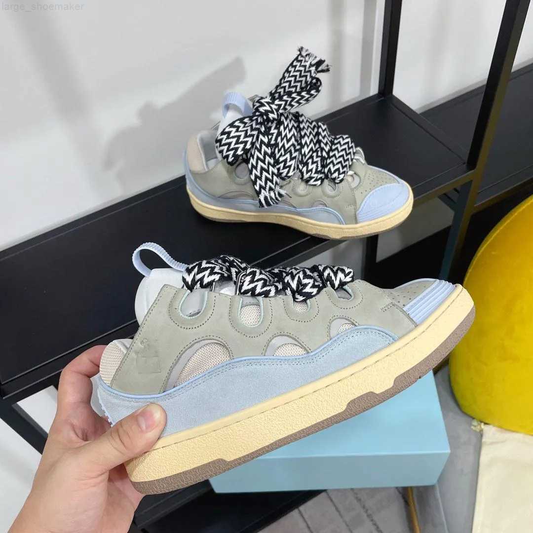 

Designer Mesh Woven Lace-Up Style LEATHER CURB SNEAKERS Embossed Leather Men Women Nappa Calf Leather Shoes Rubber Platform Sole, Color6