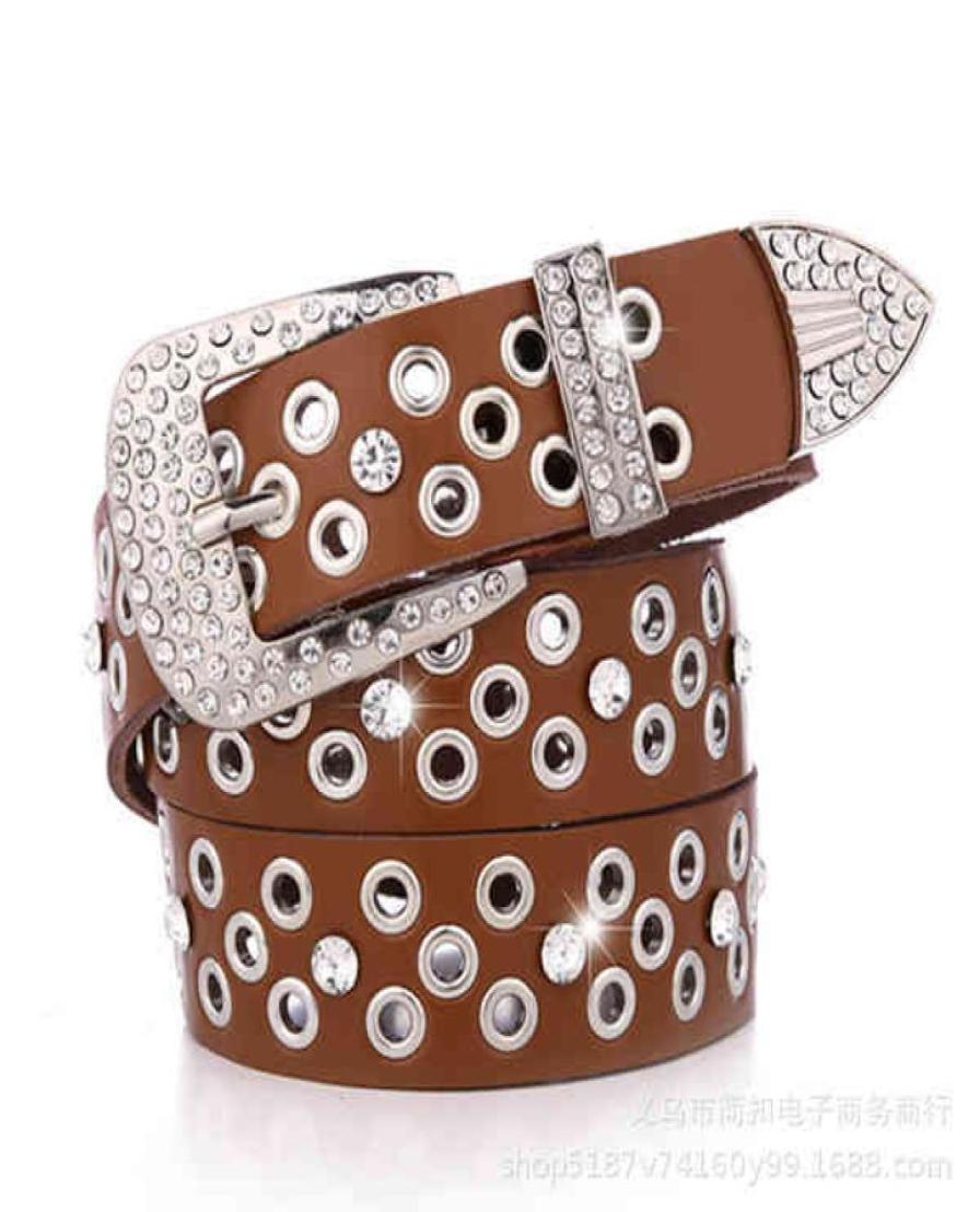 

Women039s Korean water drill inlaid diamond leather fashion belt5421298, Black