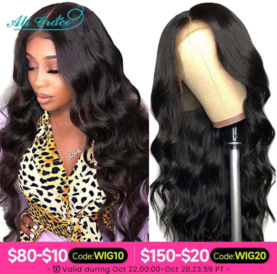 

Black Ali Grace 30 Inch Body Wave Women Brazilian Pre Plucked Lace Front Human Hair Wigs1345443