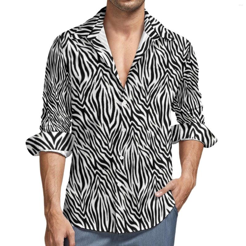 

Men's Casual Shirts Zebra Stripes Street Shirt Man Trendy Black White Animal Vintage Blouses Long Sleeve Graphic Oversize Clothing, Style-4