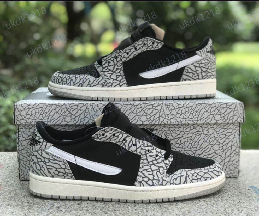 

2023 New Arrived Air Basketball Shoes Jumpman 1 1s Low OG Black elephant burst crack Design Sneakers mens womens Outdoor Shoes CZ0790-001, Grey