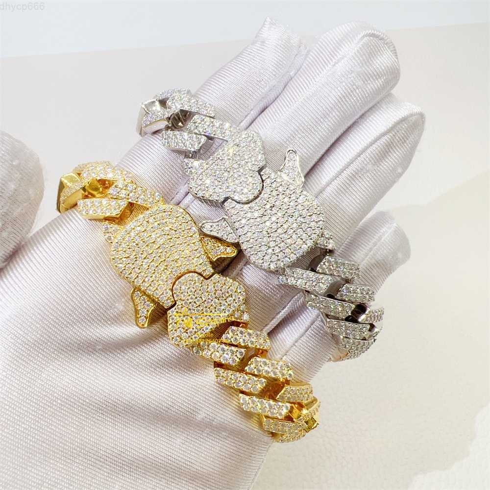 

Fashion fine custom iced out bangle 925 sterling silver gold plated 15mm moissanite hip hop jewelry cuban bracelet