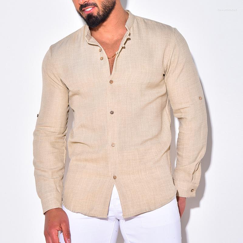 

Men's Casual Shirts Vintage Long Sleeve Buttoned Lapel Cotton Linen For Men Spring Summer Loose Clothes Men's Leisure Solid Color Tops, 02 khaki