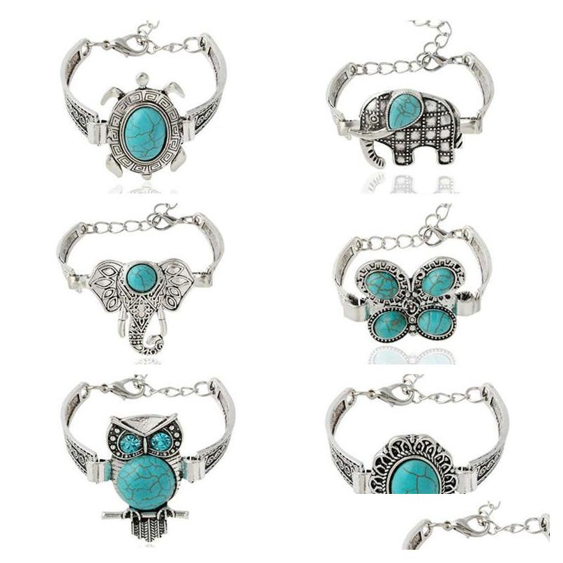 

Charm Bracelets Bohemian Style Owl Retro Turquoise Bracelet Animal Gsfb273 Mix Order 20 Pieces A Lot Drop Delivery Jewelry Dhtsr