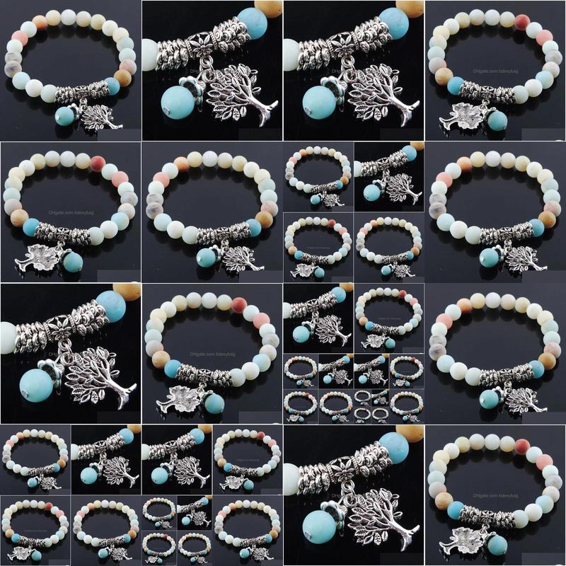 

Beaded Female Lucky Amazonite Gem Stone Stretch Bangle Beads Metal Tree Of Life Charms For Women Ladies Bracelet Jewelry Gifts K3218 Dhzys