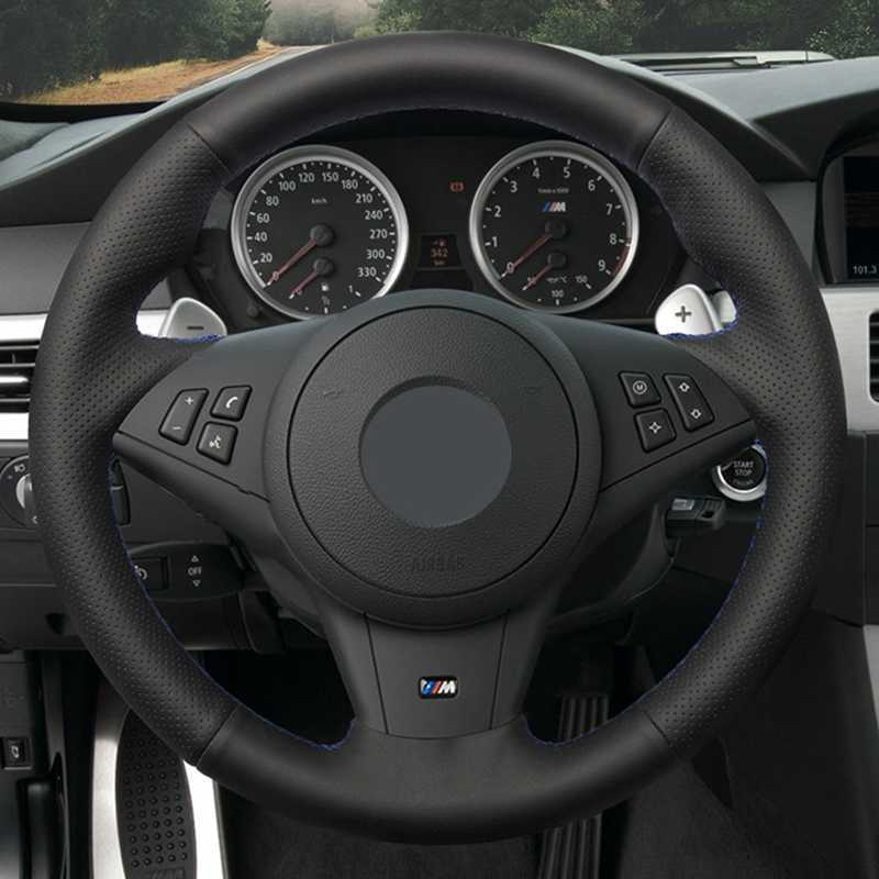 Steering Wheel Covers DIY HKOADE Hand-stitched Black High Soft Artificial Leather Car Steering Wheel Cover for BMW E64 E63 E60 Cabrio M6 2005-201-image-868484460